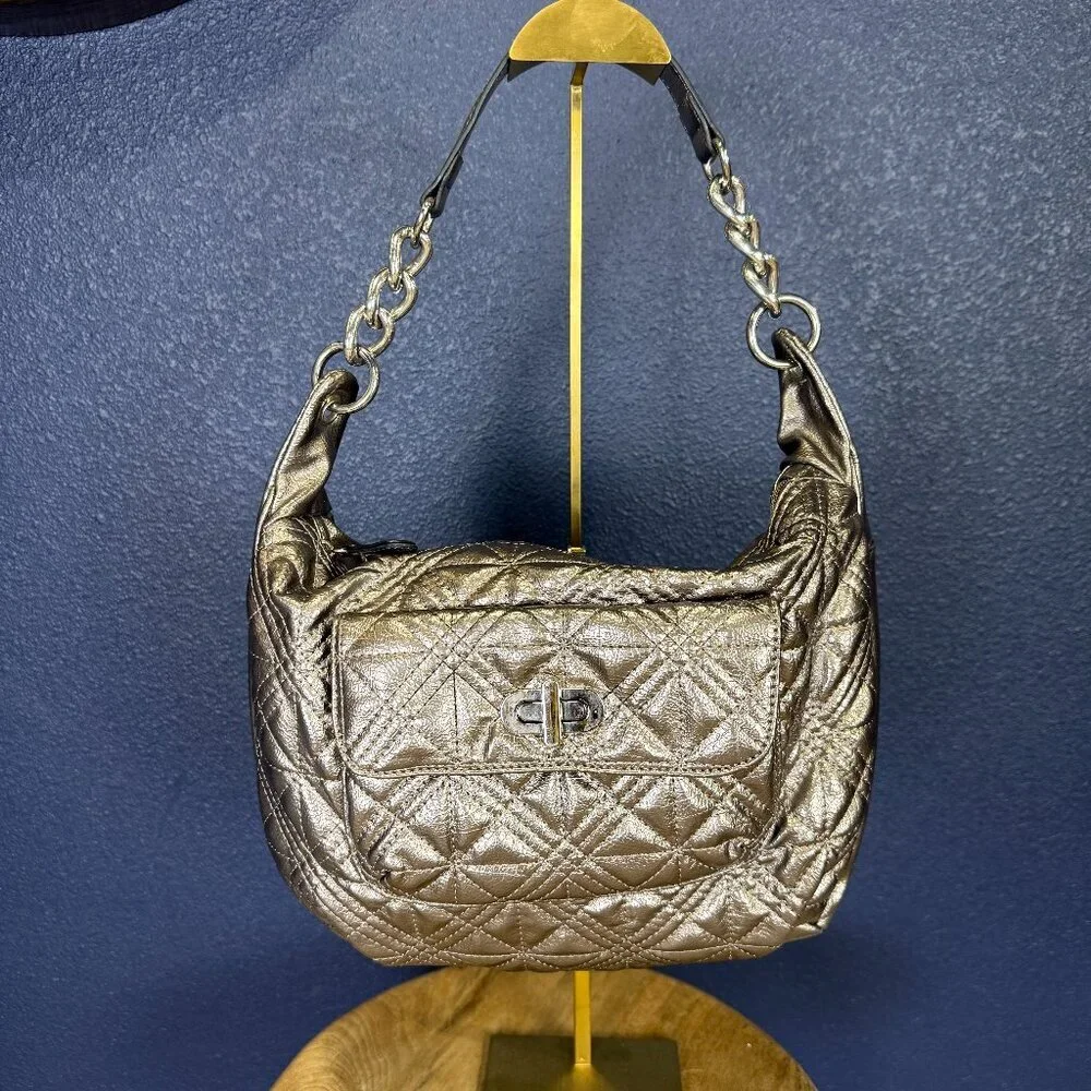Style & Co Metallic Silver Quilted Shoulder Bag - Picture 1 of 6